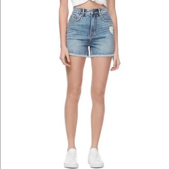 GOOD AMERICAN High Waisted Cutoff Denim Shorts Light Medium Wash 00/24 - Picture 2 of 8